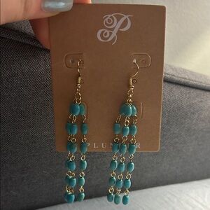 Plunder Turquoise Beaded Cascade Earrings with Gold Accents